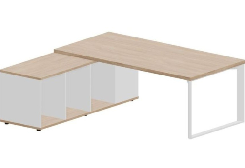 Стол на опорной сервисной тумбе (левый) Марко, цвет белый + светлый дуб + белый