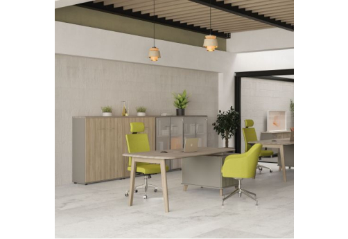 Стол руководителя на малой опорной тумбе правый (тип 3) Види Вуд, цвет мокко + вяз