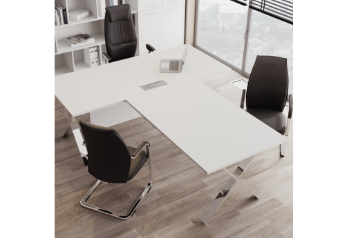 Стол руководителя с царгой и брифинг-приставкой Квентин, цвет белый