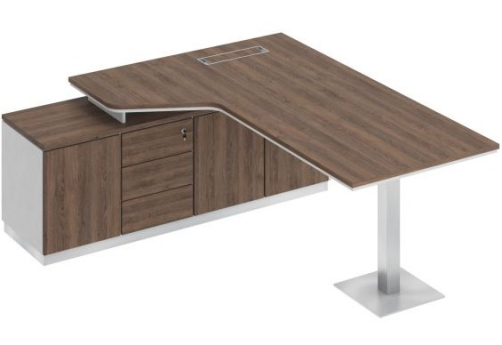 Стол эргономичный на опорной тумбе левый Римини Т, цвет дуб темный + белый + дуб темный