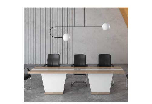 Стол для переговоров с кабель-каналом Виенсо, цвет вяз + белый