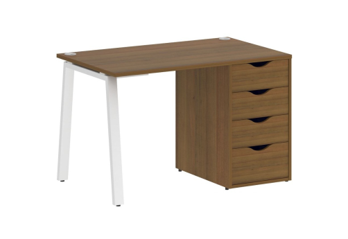 Стол письменный с тумбой 4 ящика, цвет орех + белый