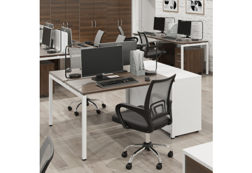 Рабочая станция на 2 человека Брента, цвет темный дуб + белый