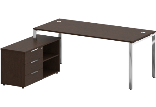 Стол руководителя с опорной тумбой левый, цвет венге