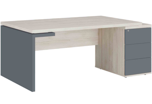 Стол рабочий на опорной тумбе правый Петра, цвет светлый дуб + антрацит