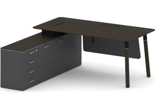 Стол руководителя левый Милтон, цвет темный дуб + базальт