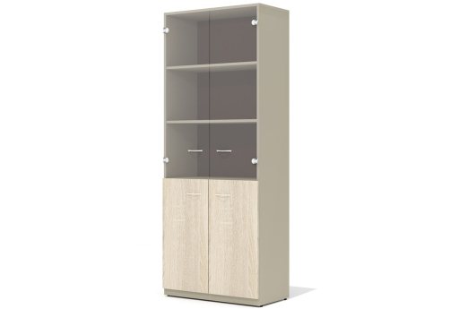 Шкаф высокий широкий (3 полки под стеклом) Гардения Офис, цвет дуб сонома