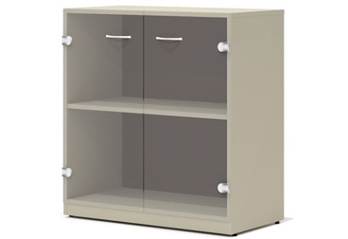 Шкаф низкий широкий со стеклом Гардения Офис, цвет мокко