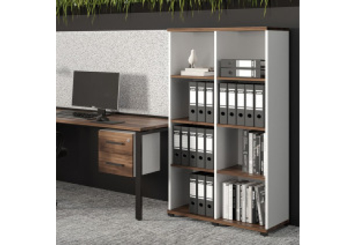 Стеллаж две узкие секции 4 ниши Динен, цвет дуб мали-белый