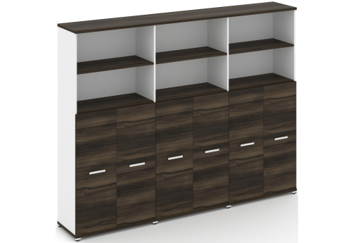 Шкаф три широкие секции 5 ниш (6 фасадов ЛДСП, 3 ниши) Динен, цвет дуб мали-белый