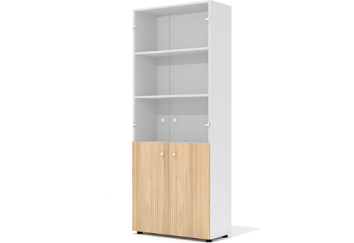 Шкаф высокий широкий (3 полки под стеклом) Некста, цвет вяз + белый