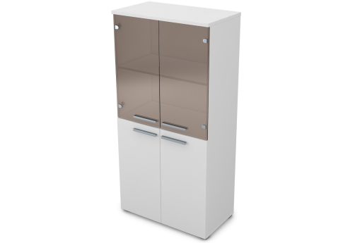 Шкаф средний (2 полки под стеклом) Платинум Персонал, цвет белый премиум