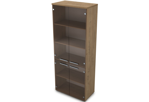 Шкаф высокий со стеклом Платинум Персонал, цвет тиковое дерево