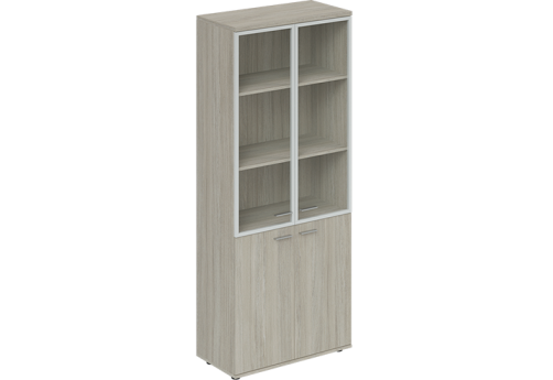 Шкаф высокий широкий со стеклом Камелот, цвет светлый дуб