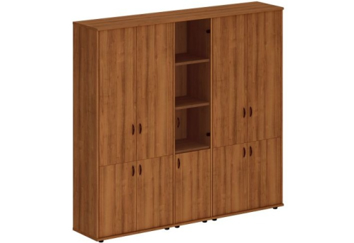 Шкаф комбинированный высокий (закрытый + узкий со стеклом + закрытый) Мансберг, цвет орех