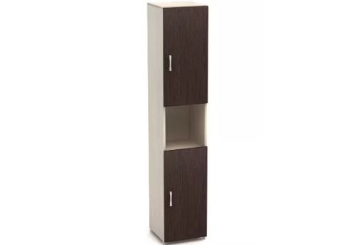 Шкаф высокий узкий с нишей, цвет венге + дуб молочный