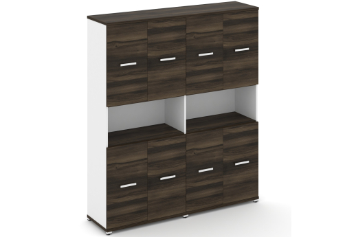 Шкаф две широкие секции 5 ниш (4 фасада ЛДСП, 2 ниши + 4 фасада ЛДСП, 2 ниши) Динен, цвет дуб мали-белый