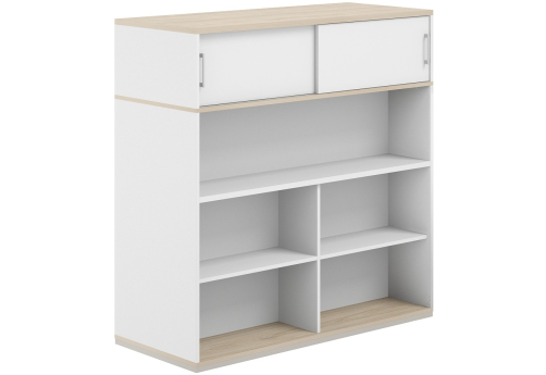 Стеллаж-комбо 2-сторонний с антресолью с экраном ЛДСП Фламинго, цвет белый + акация