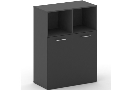 Шкаф широкий средний (открытавя полка) Квентин, цвет черный + базальт