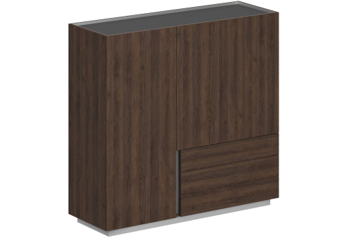 Шкаф (3 ящика, 2 распашных фасада + выдвижная штанга) правый, цвет дуб темный