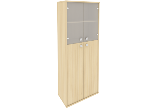 Шкаф высокий широкий (2 полки под стеклом), цвет акация