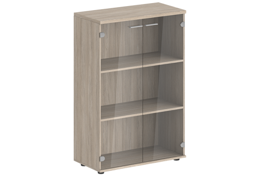 Шкаф средний 2 двери со стеклом с задней стенкой ЛДСП Индиго Вуд, цвет дуб светлый