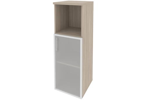 Шкаф средний узкий правый (1 открытая полка и 2 полки со стеклом в раме), цвет дуб аттик