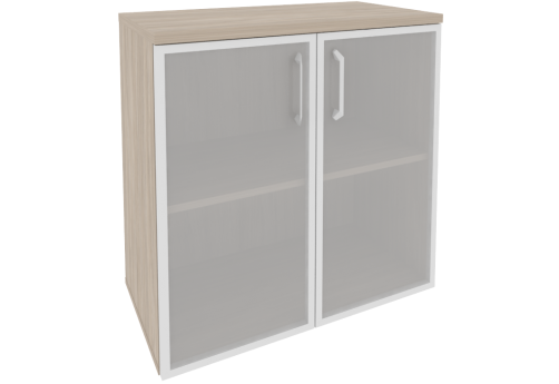 Шкаф низкий широкий со стеклом в раме, цвет дуб аттик