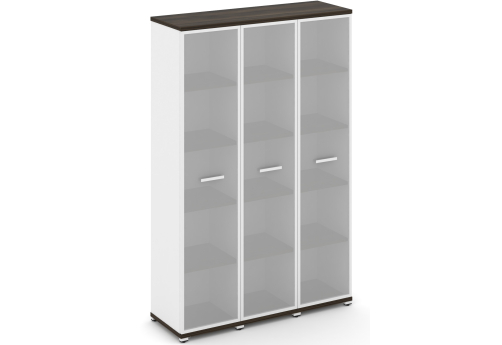 Шкаф три узкие секции 5 ниш (3 фасада стекло белое матовое в раме, 5 ниш) Динен, цвет дуб мали-белый