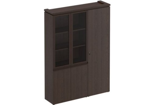 Шкаф комбинированный (со стеклом + для одежды) Фиеста, цвет дуб черный