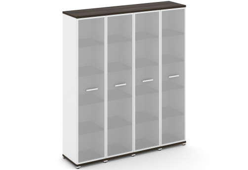 Шкаф четыре узкие секции 5 ниш (4 фасада стекло белое матовое в раме, 5 ниш) Динен, цвет дуб мали-белый