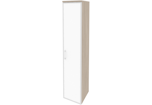 Шкаф высокий узкий правый со стеклом лакобель в раме, цвет дуб аттик