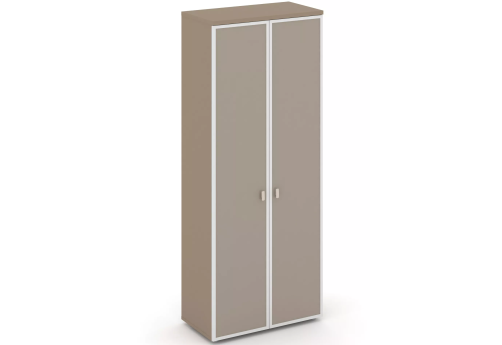 Шкаф высокий широкий со стеклом лакобель, цвет латте