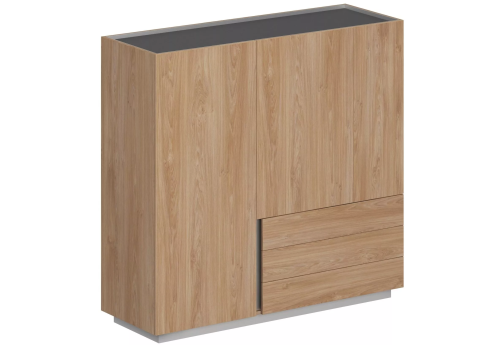 Шкаф (3 ящика, 2 распашных фасада + выдвижная штанга) правый, цвет гикори