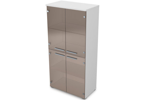 Шкаф средний со стеклом Платинум Персонал, цвет белый премиум