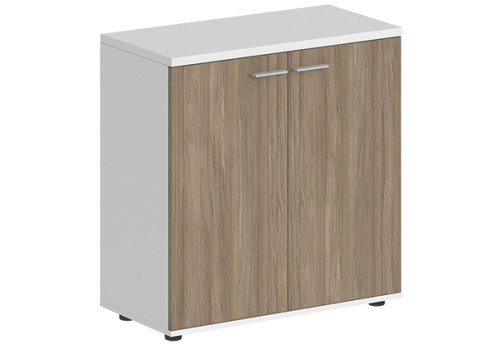 Шкаф низкий 2 двери с задней стенкой ЛДСП Индиго Вуд, цвет белый + дуб темный