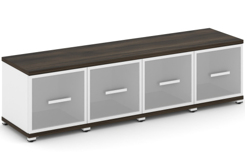 Шкаф четыре узкие секции 1 ниша (4 фасада стекло белое матовое в раме, 1 ниша) Динен, цвет дуб мали-белый