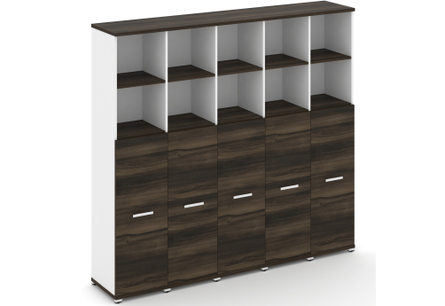 Шкаф пять узких секций 5 ниш (5 фасадов ЛДСП, 3 ниши) Динен, цвет дуб мали-белый