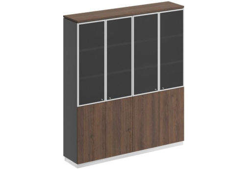 Шкаф для документов со стеклом Римини, цвет дуб темный + антрацит + дуб темный