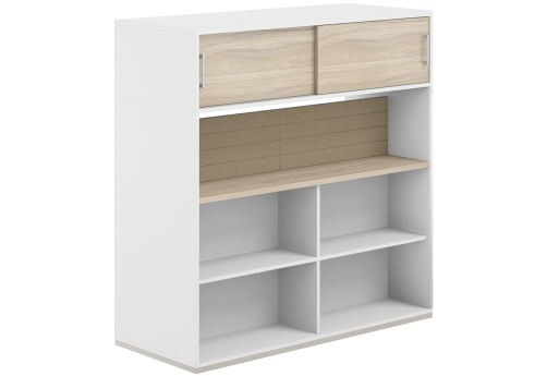 Стеллаж-комбо 2-сторонний с антресолью с экраном тканевым низким Фламинго, цвет белый + акация + бежевый