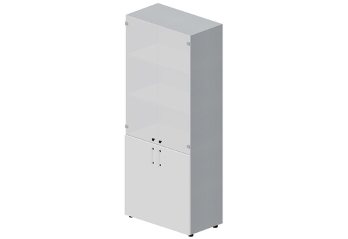 Шкаф высокий (3 полки под белым матовым стеклом) Кристо Директ, цвет белый + титан