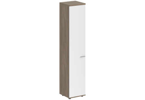 Шкаф высокий с задней стенкой HDF левый Индиго Вуд, цвет дуб темный + белый