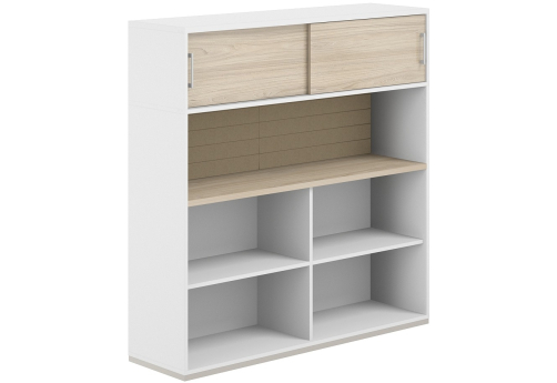 Стеллаж-комбо 1-сторонний с антресолью с экраном тканевым высоким Фламинго, цвет белый + акация + бежевый