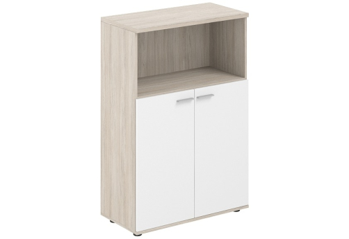 Шкаф средний с нишей 2 двери с задней стенкой ЛДСП 16 мм Индиго Вуд, цвет дуб светлый + белый