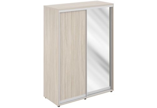 Шкаф-купе высокий с полками и штангой 1 зеркало с задней стенкой ХДФ Индиго Вуд, цвет светлый дуб