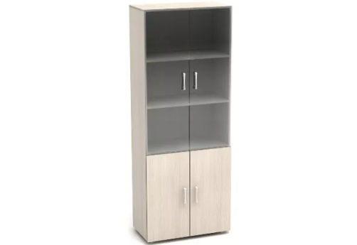 Шкаф высокий со стеклом, цвет дуб молочный