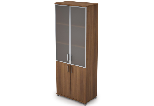 Шкаф высокий широкий (3 полки под стеклом в раме) Деко, цвет шамони темный