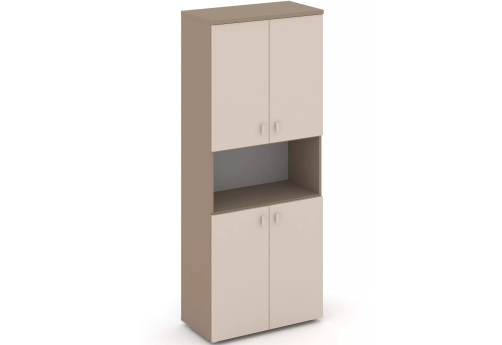 Шкаф высокий широкий с нишей, цвет латте + капучино