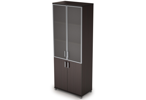 Шкаф высокий широкий (3 полки под стеклом в раме), цвет венге