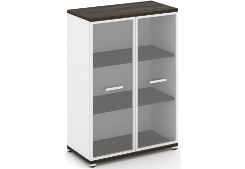 Шкаф одна широкая секция 3 ниши (2 фасада стекло прозрачное в раме, 3 ниши) Динен, цвет дуб мали-белый